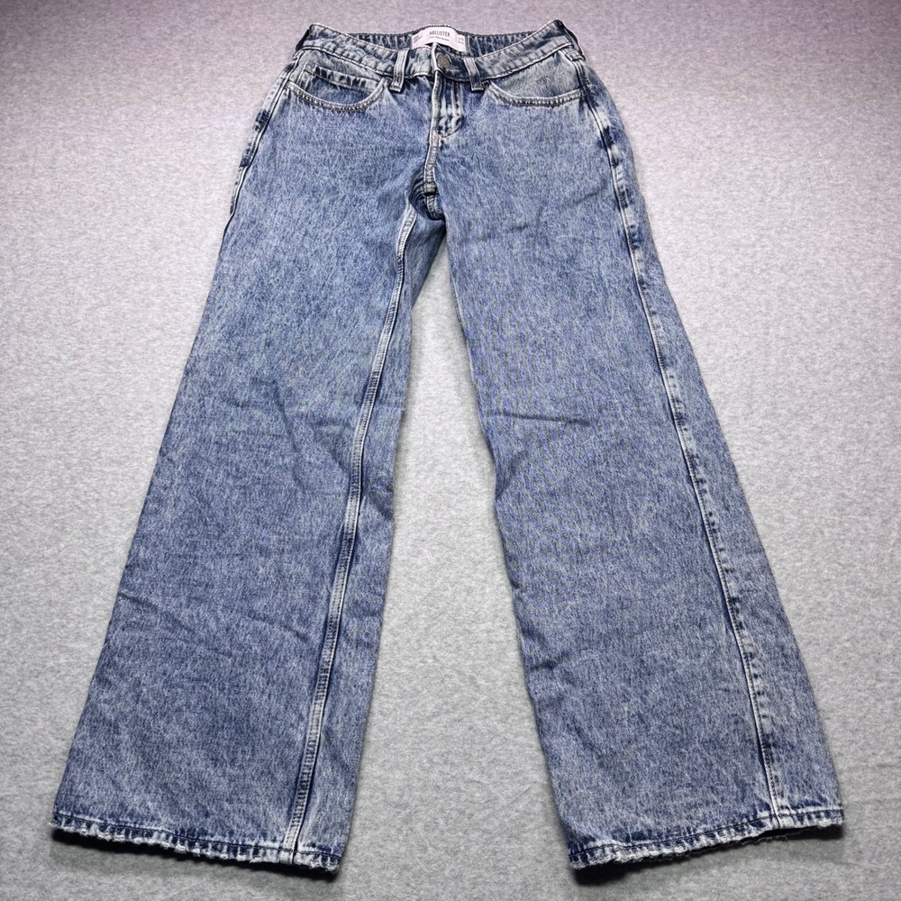 Hollister Low-Rise Baggy Jeans‎ Womens W23 Short Acid Wash Blue Wide Leg Cotton